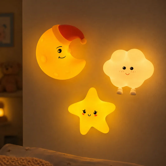 Set mural veilleuses silicone lune nuage etoile allumees, chambre bebe cosy