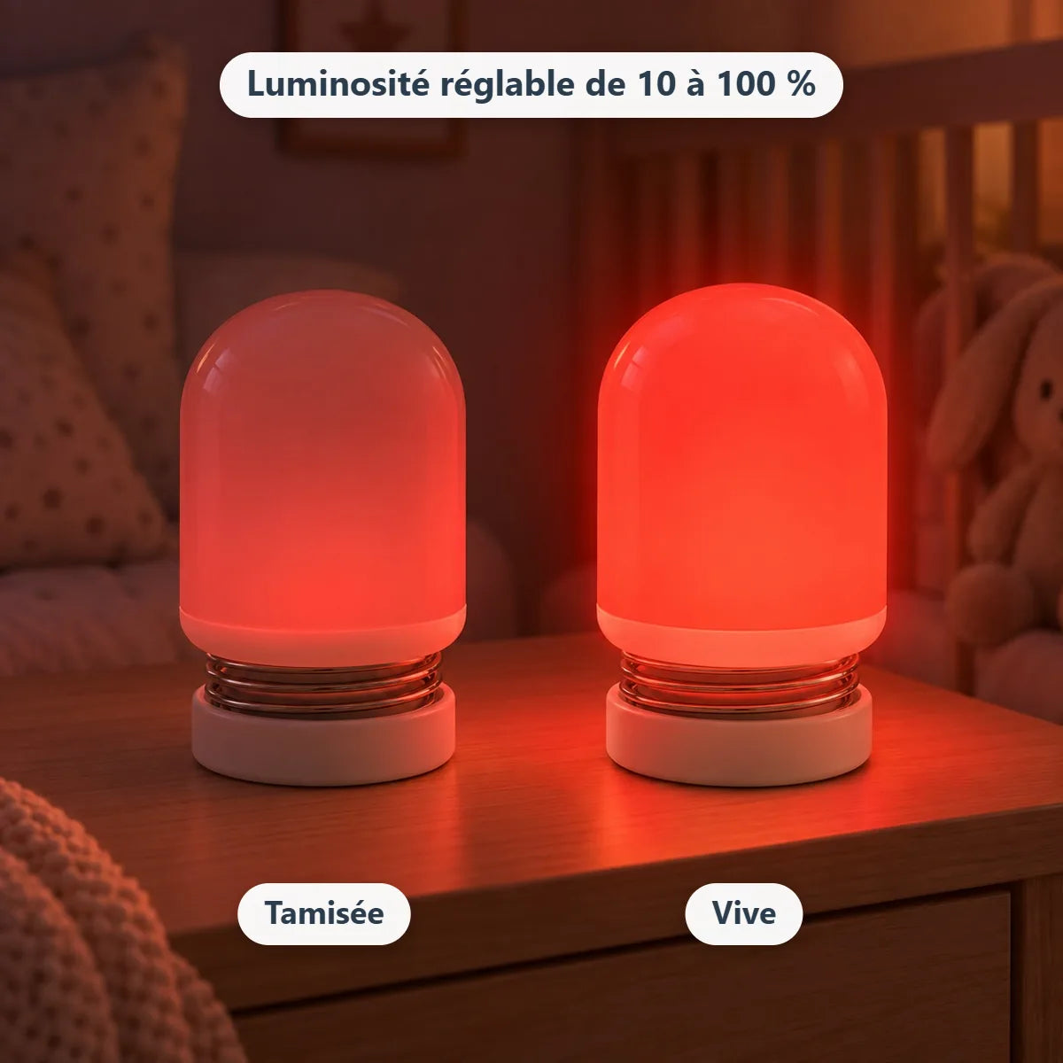 Variateur de la veilleuse rouge : lumière tamisée ou vive