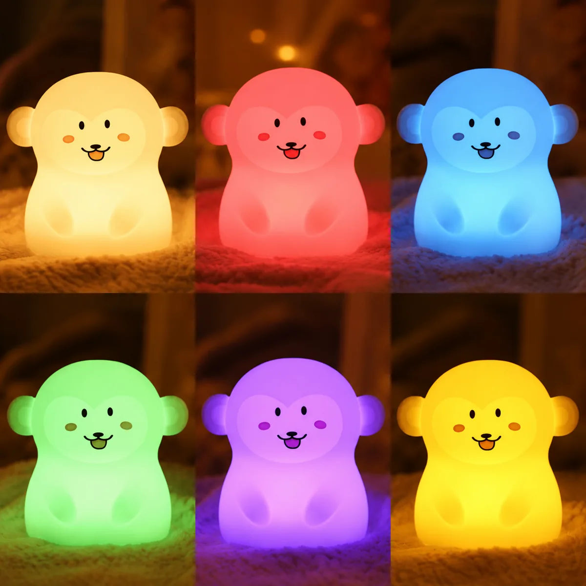 Veilleuse singe declinee en 6 couleurs RGB, ambiance cosy